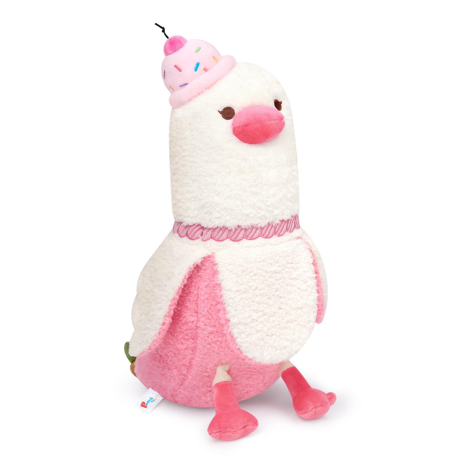Peach Cat Banana Duck Plush Pillow With Cherry Cake Hat Banana Duck Stuffed Animal Gift For Girls Boys White And Pink 12'